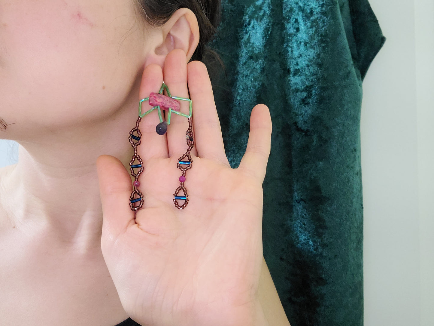 Fuchsia Crazy Lace Agate Byzantine Cross Earrings