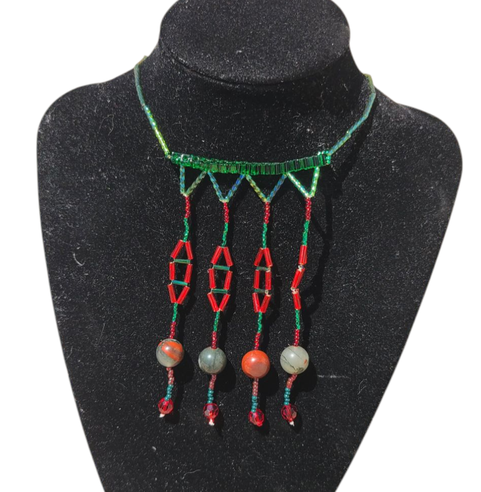 African Bloodstone Chandelier Fringe Necklace