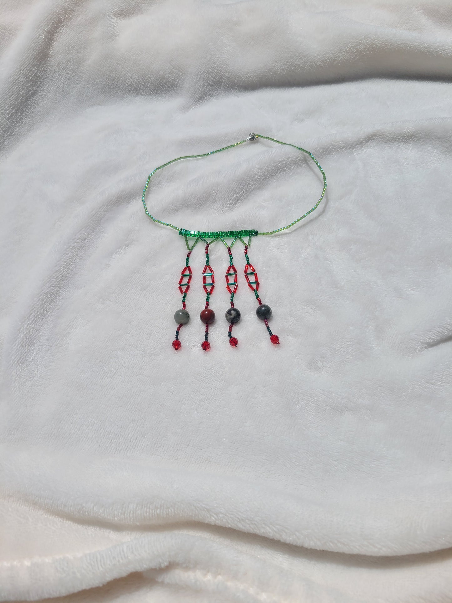 African Bloodstone Chandelier Fringe Necklace