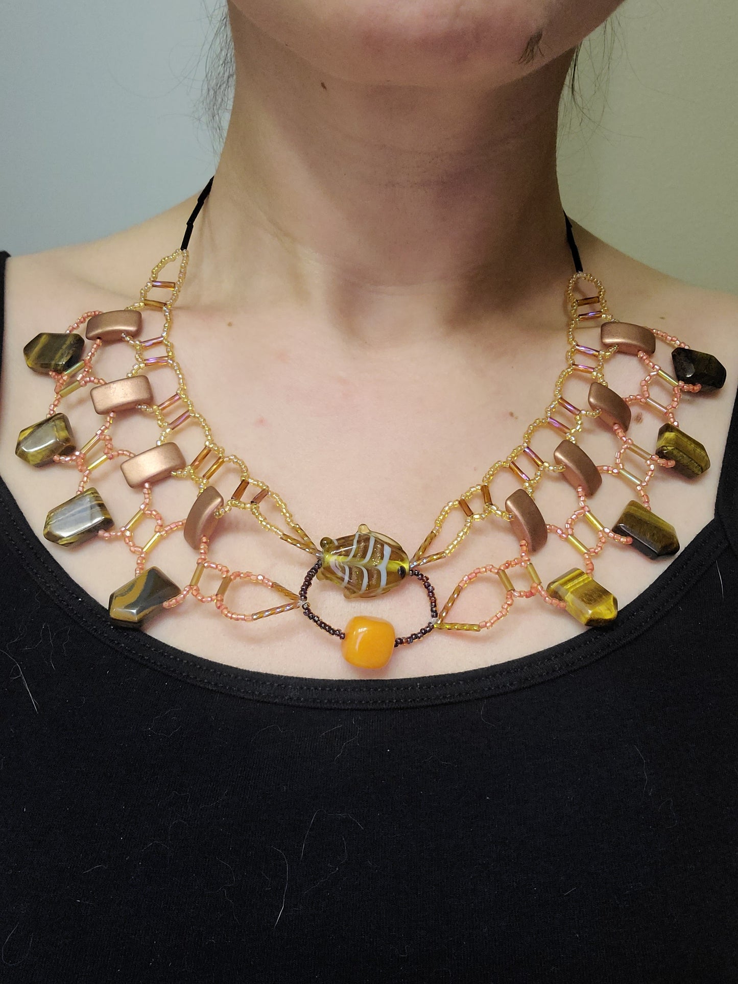 Amber Tiger Eye Burnished Collar Necklace