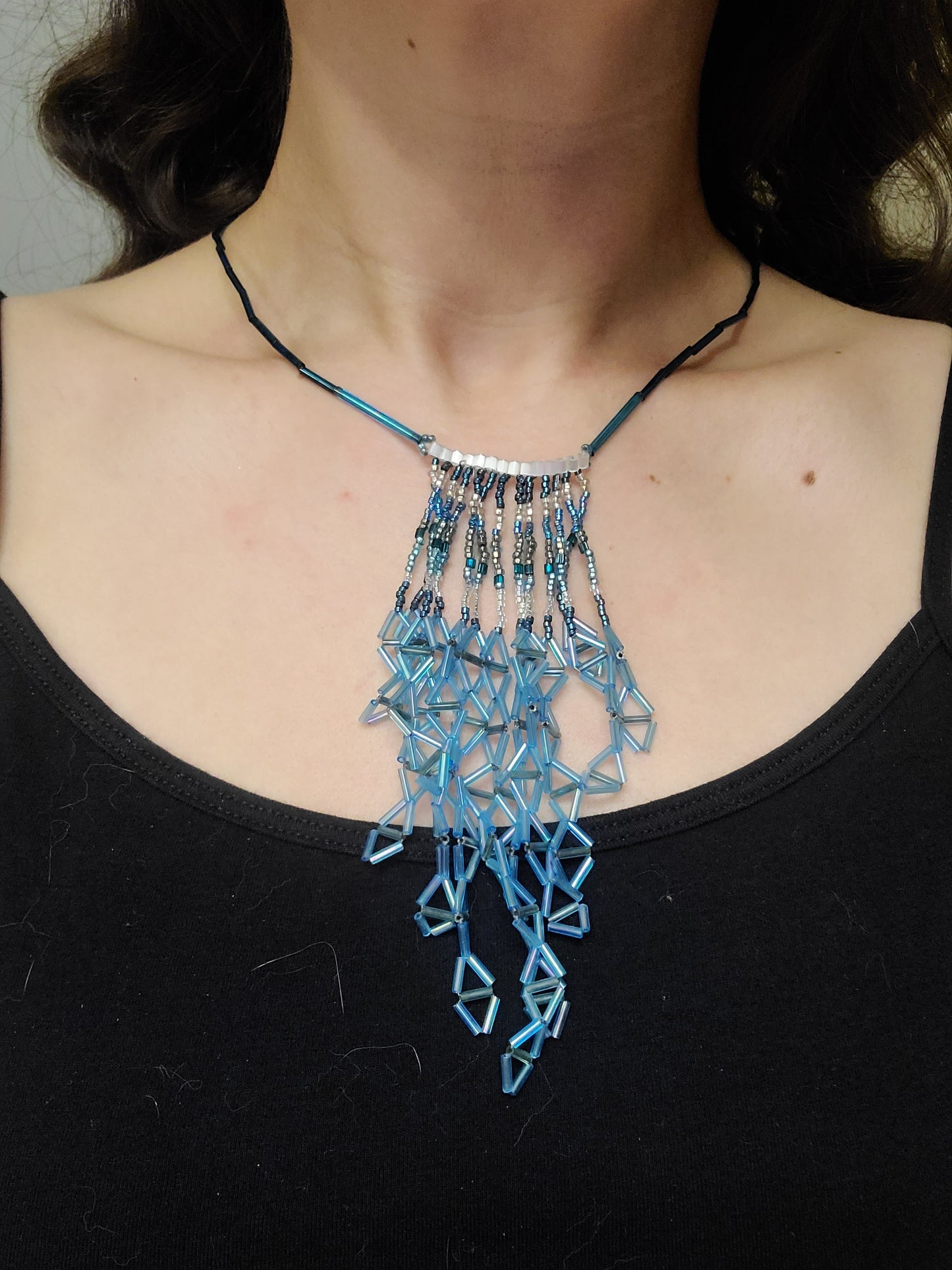 Aqua Blue Triangle Waterfall Necklace