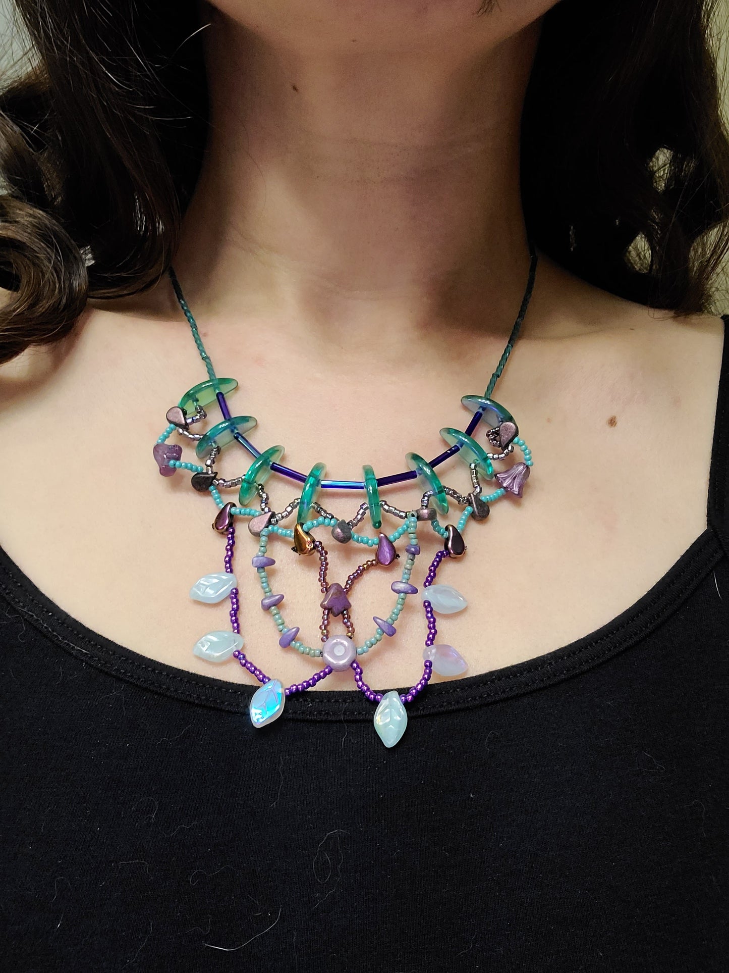 Aqua and Purple Teardrop Cascade Necklace