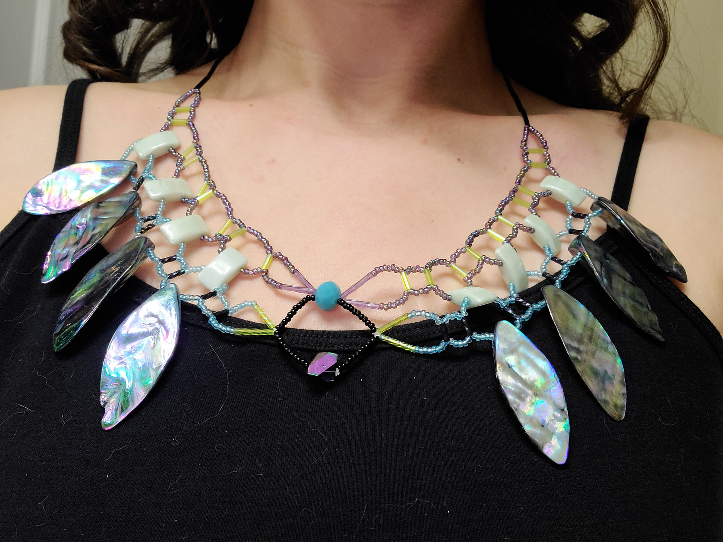Aurora Borealis Abalone Burnished Collar Necklace