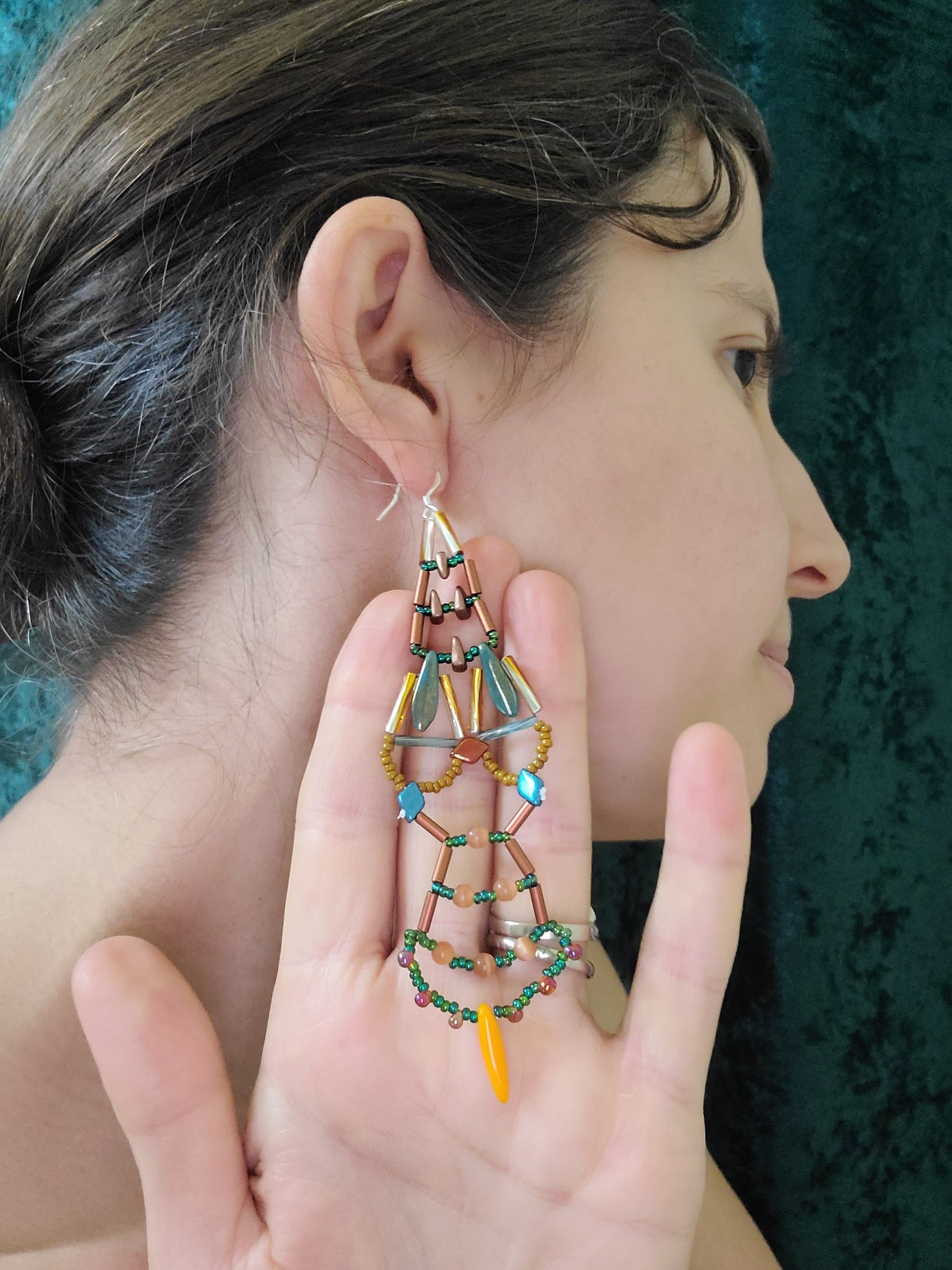 Autumn Teal Sunburst Chandelier Earrings