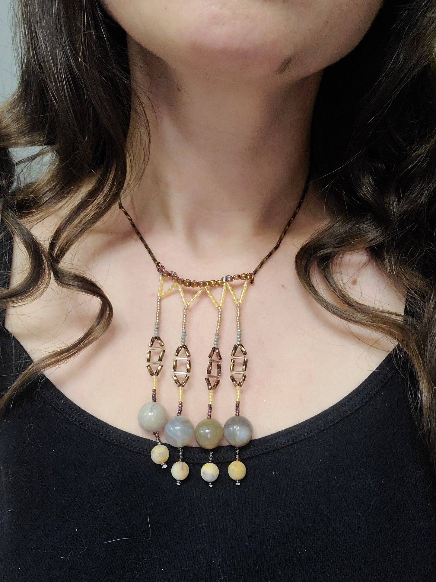 Beach Agate Chandelier Fringe Necklace