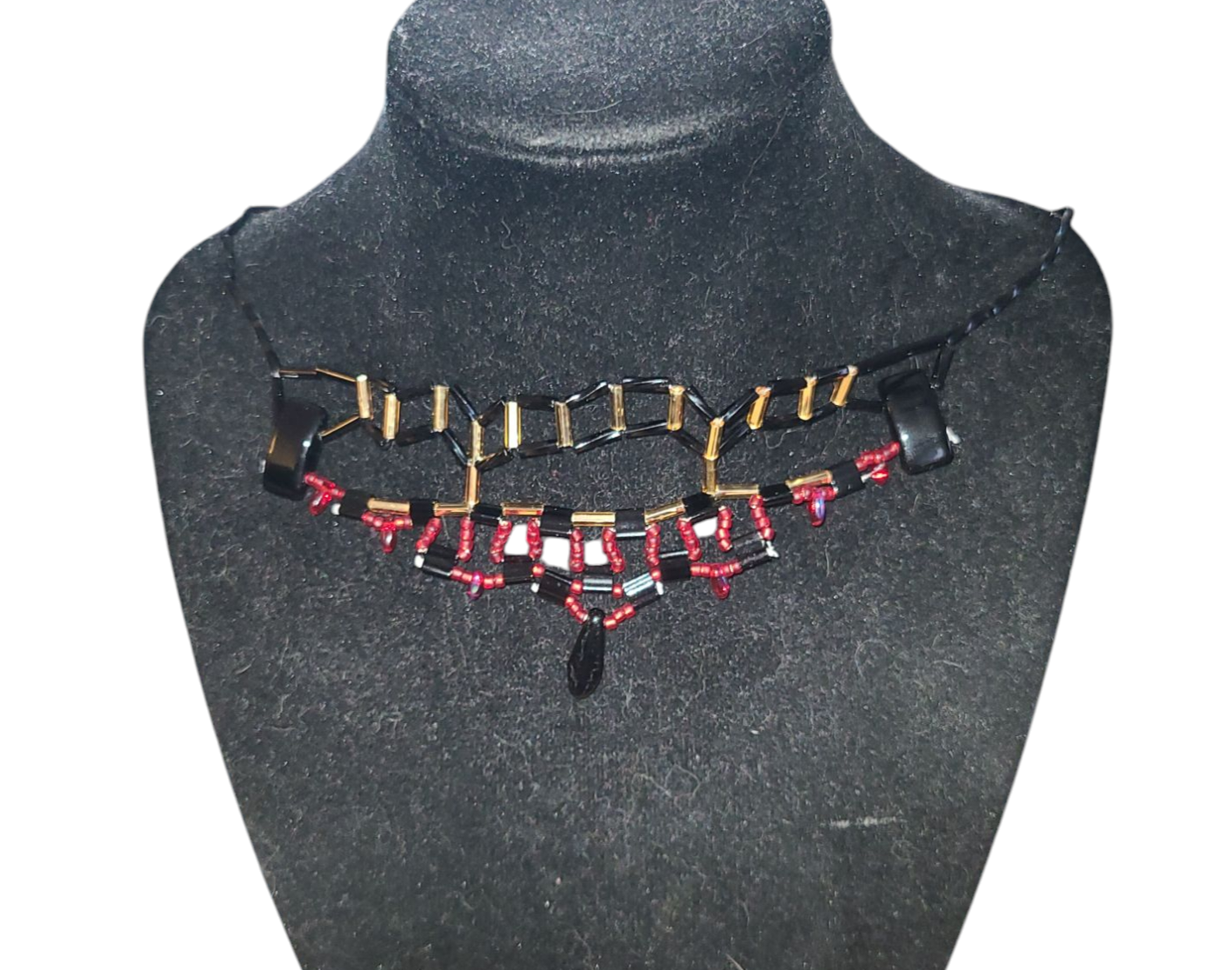 Red, black and gold skyline silhouette