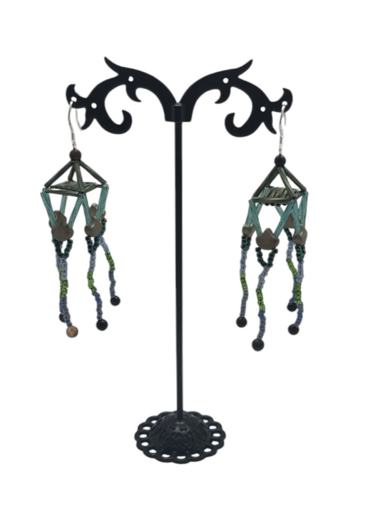 Black Agate Pagoda Earrings