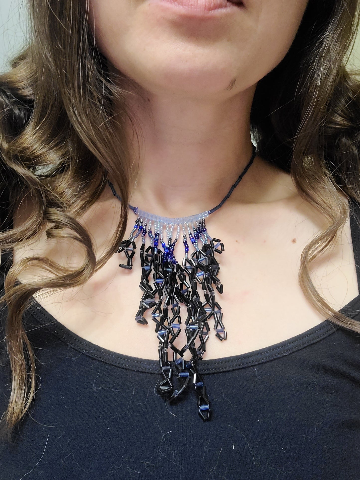 Blue and Black Triangle Waterfall Necklace