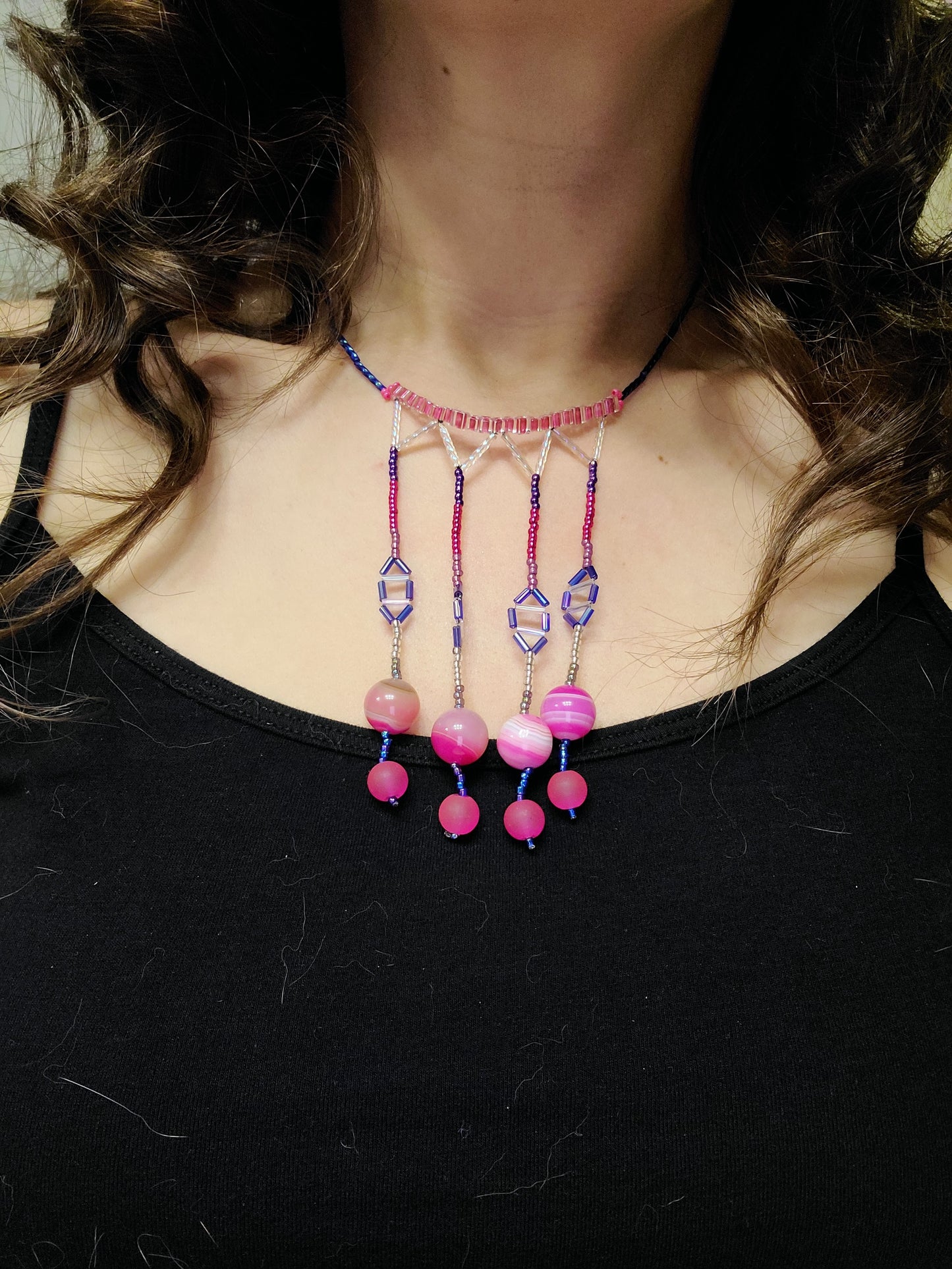 Bubbly Fuchsia Agate Chandelier Fringe Necklace