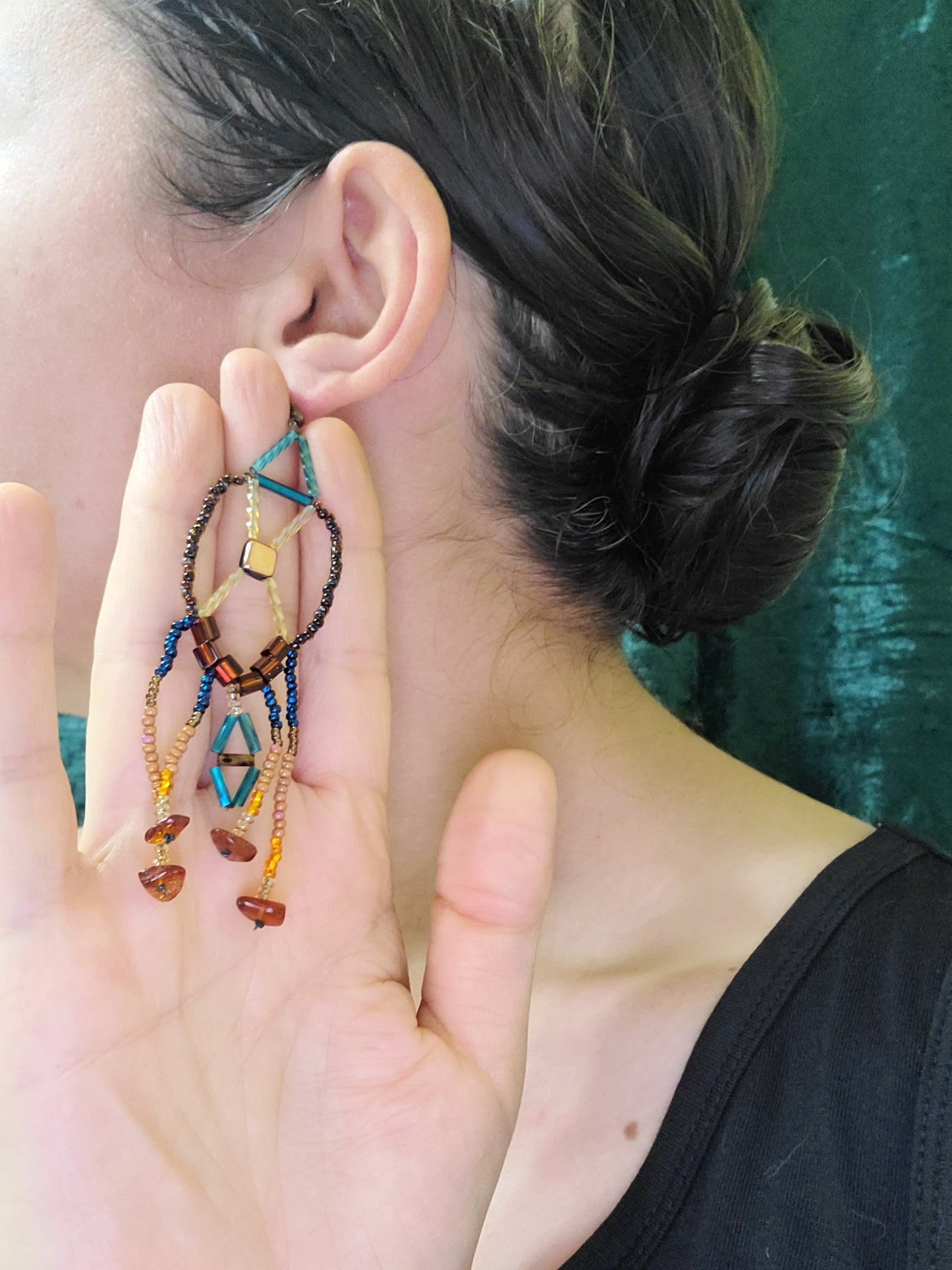 Orange and Teal Cavatica Earrings