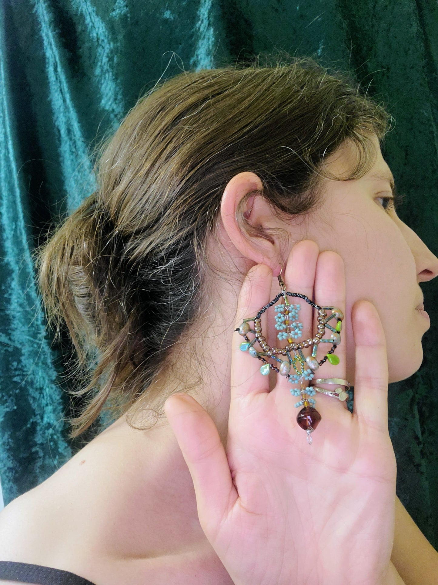 Teal and Earth Tone Celestial Bloom Earrings
