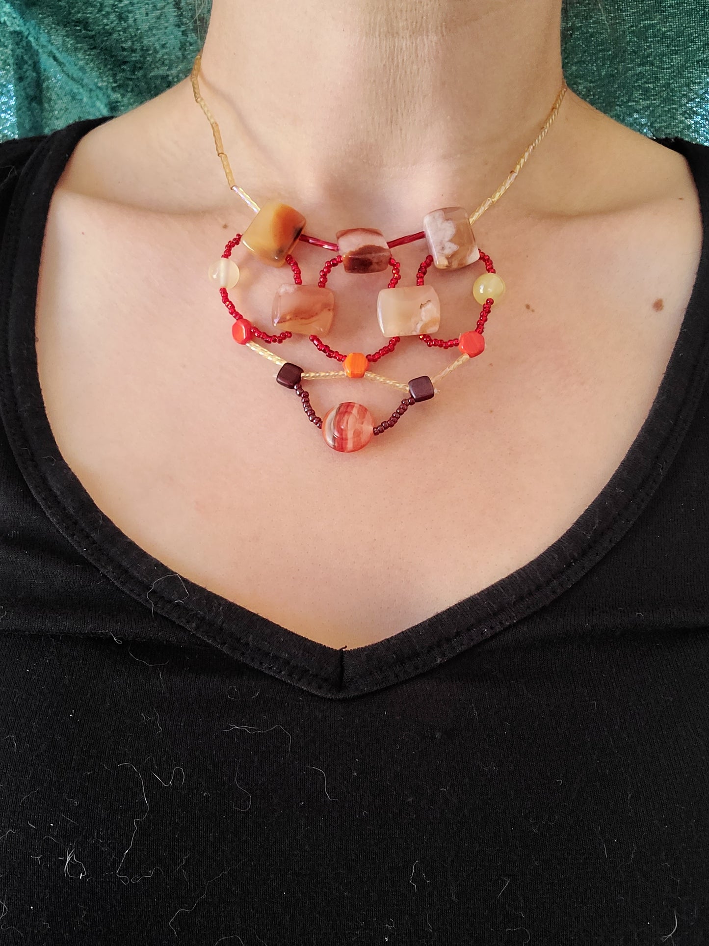 Cherry Blossom Agate Mosaic Canyon Necklace