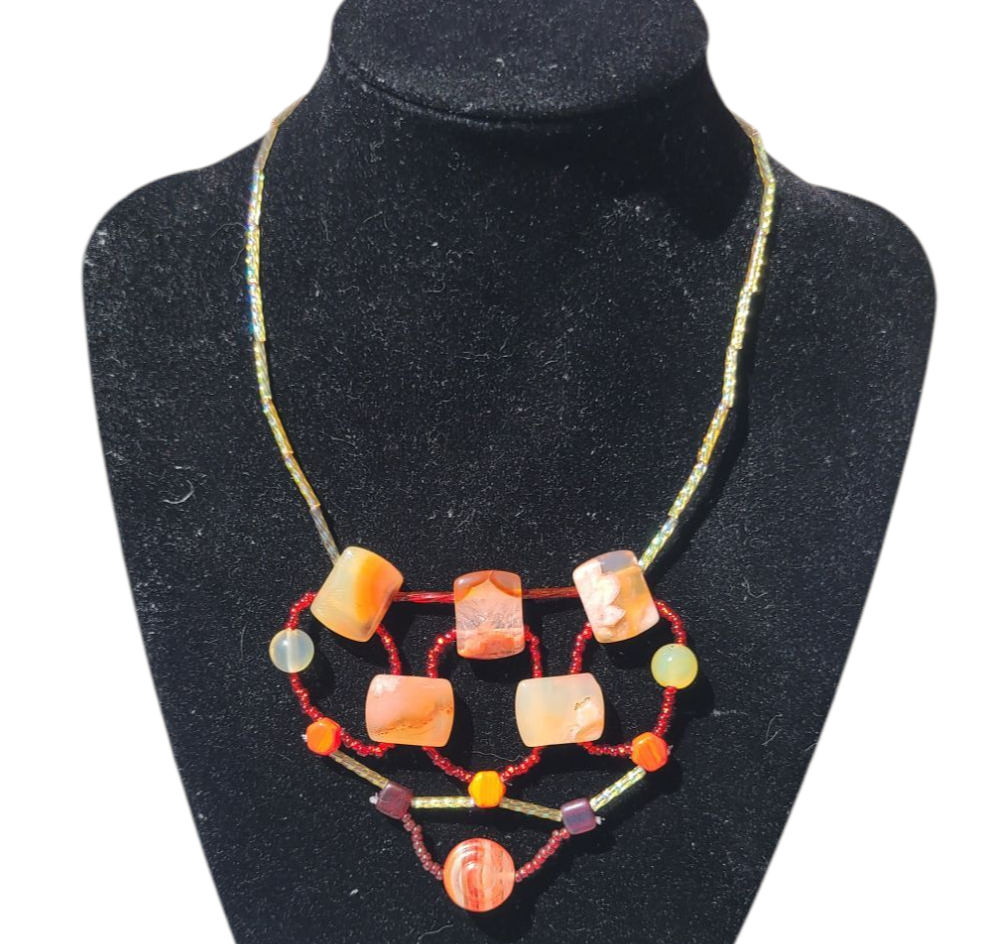 Cherry Blossom Agate Mosaic Canyon Necklace