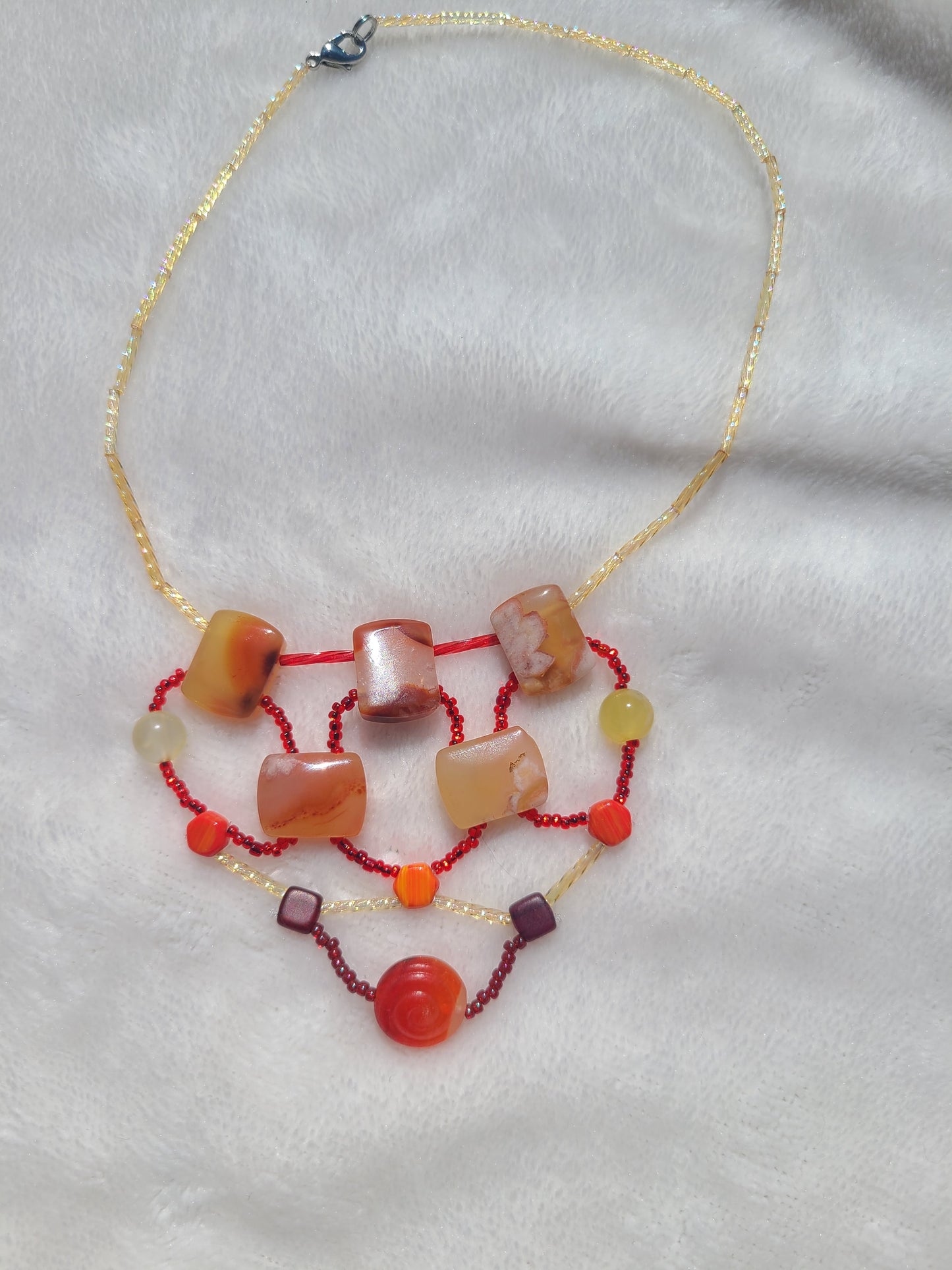 Cherry Blossom Agate Mosaic Canyon Necklace