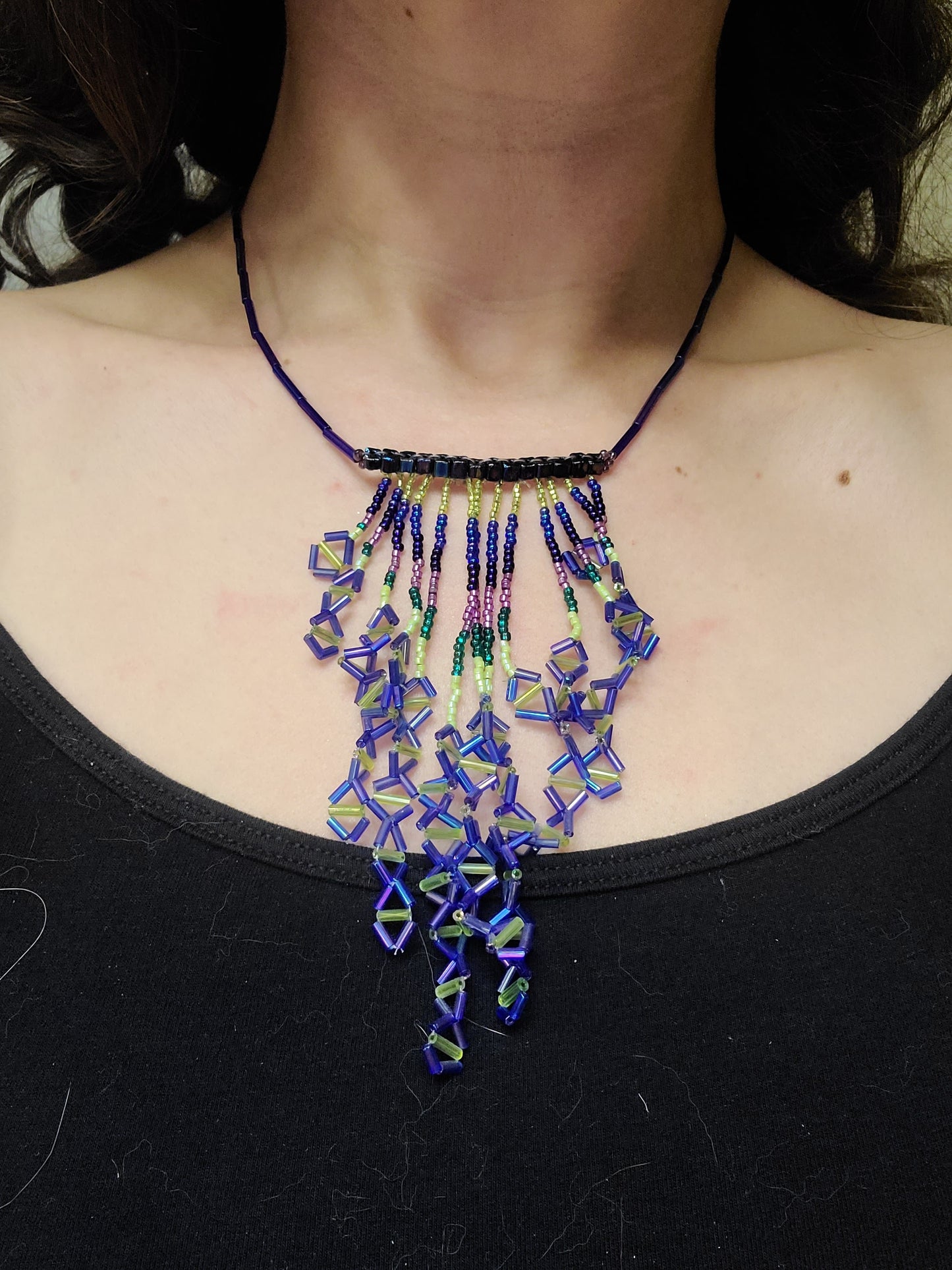 Cobalt and Lime Triangle Waterfall Necklace