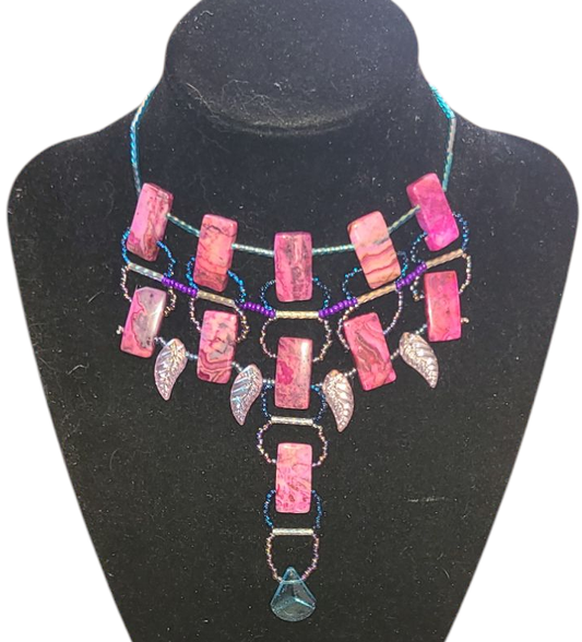 Fuchsia Crazy Lace Agate Desert Dusk Necklace