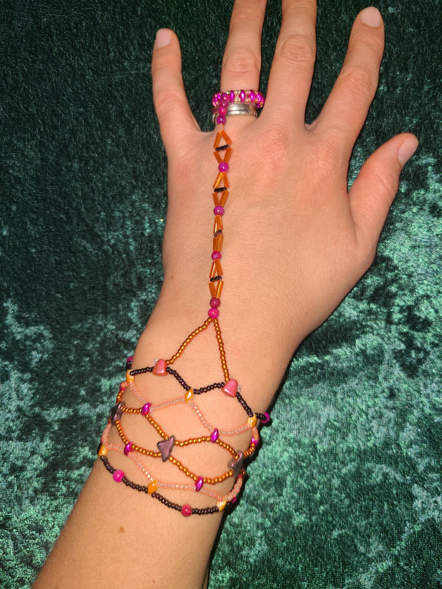 Fuchsia Crazy Lace Agate Diamond Hand Chain