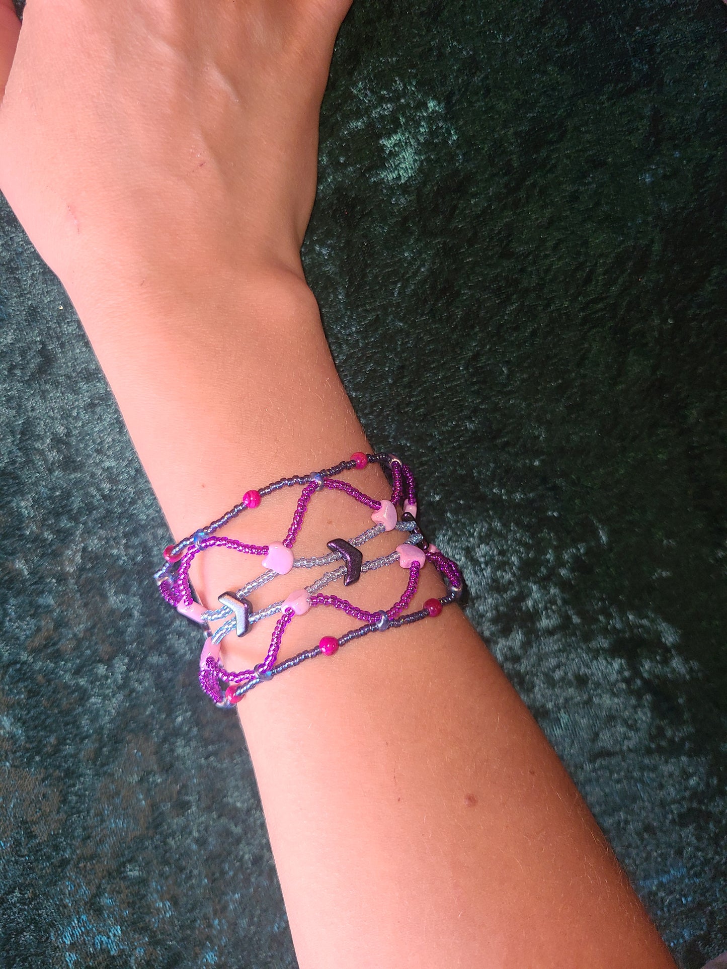 Fuchsia Crazy Lace Agate Boho Mosaic Bracelet