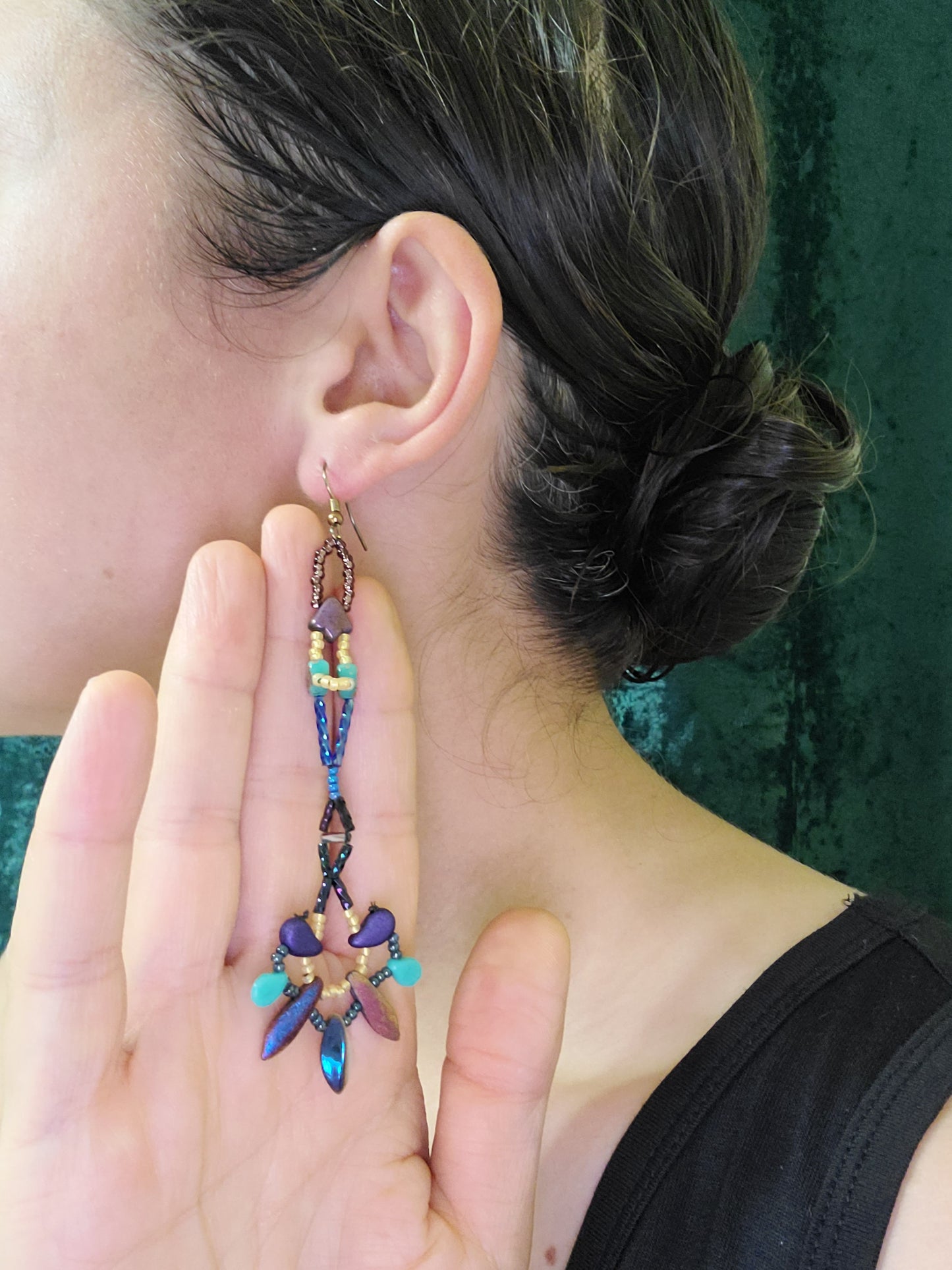 Teal and Purple Geometric Sway Earrings
