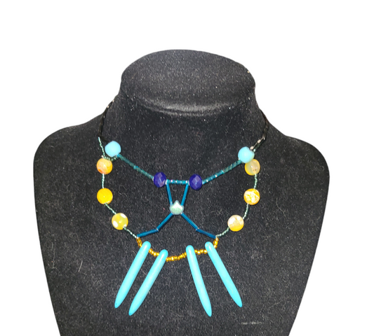 Agate and howlite teal and gold butterfly neckace