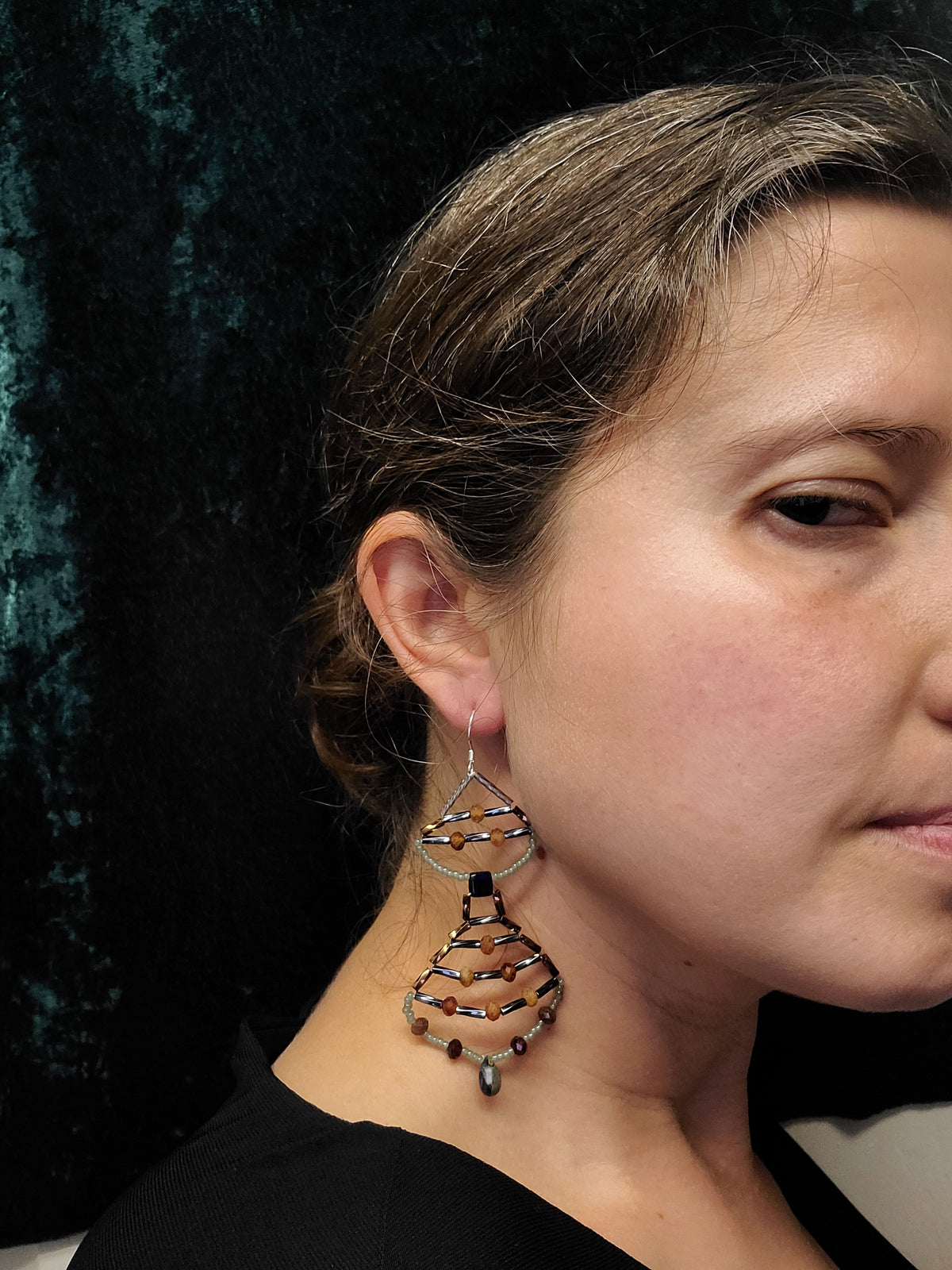 Hessonite Double Navette Earrings