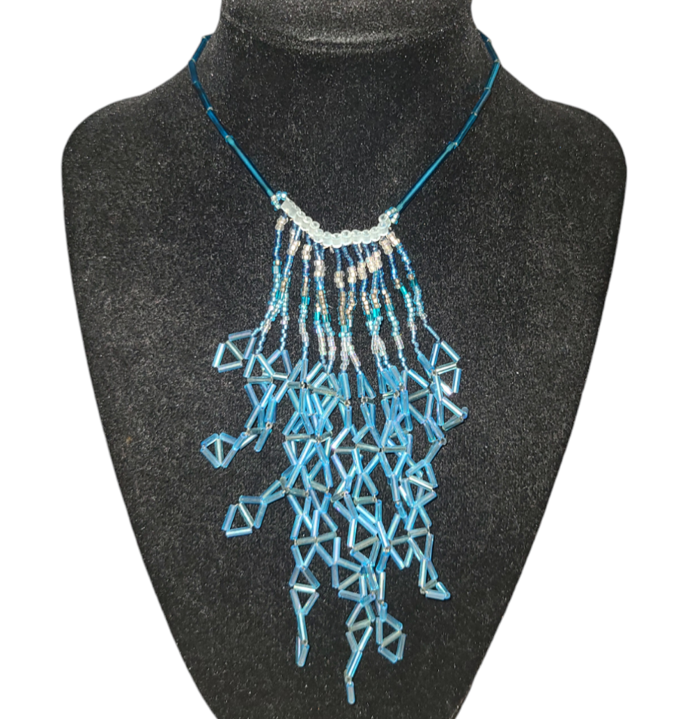 Aqua Blue Triangle Waterfall Necklace