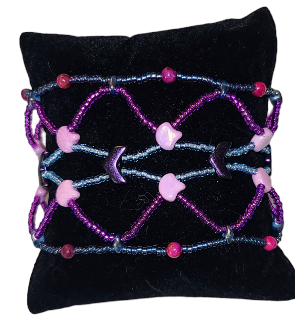 Fuchsia Crazy Lace Agate Boho Mosaic Bracelet