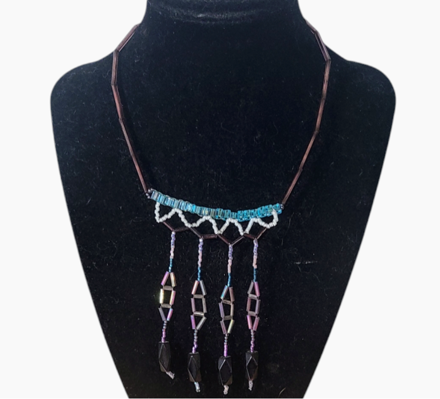 Purple and Teal Chandelier Fringe Necklace