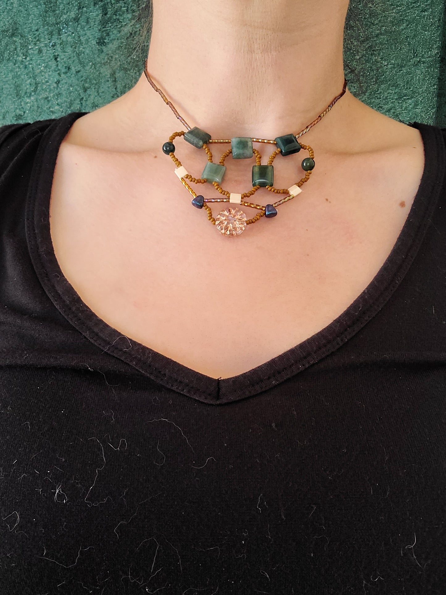 Moss Agate Mosaic Canyon Necklace