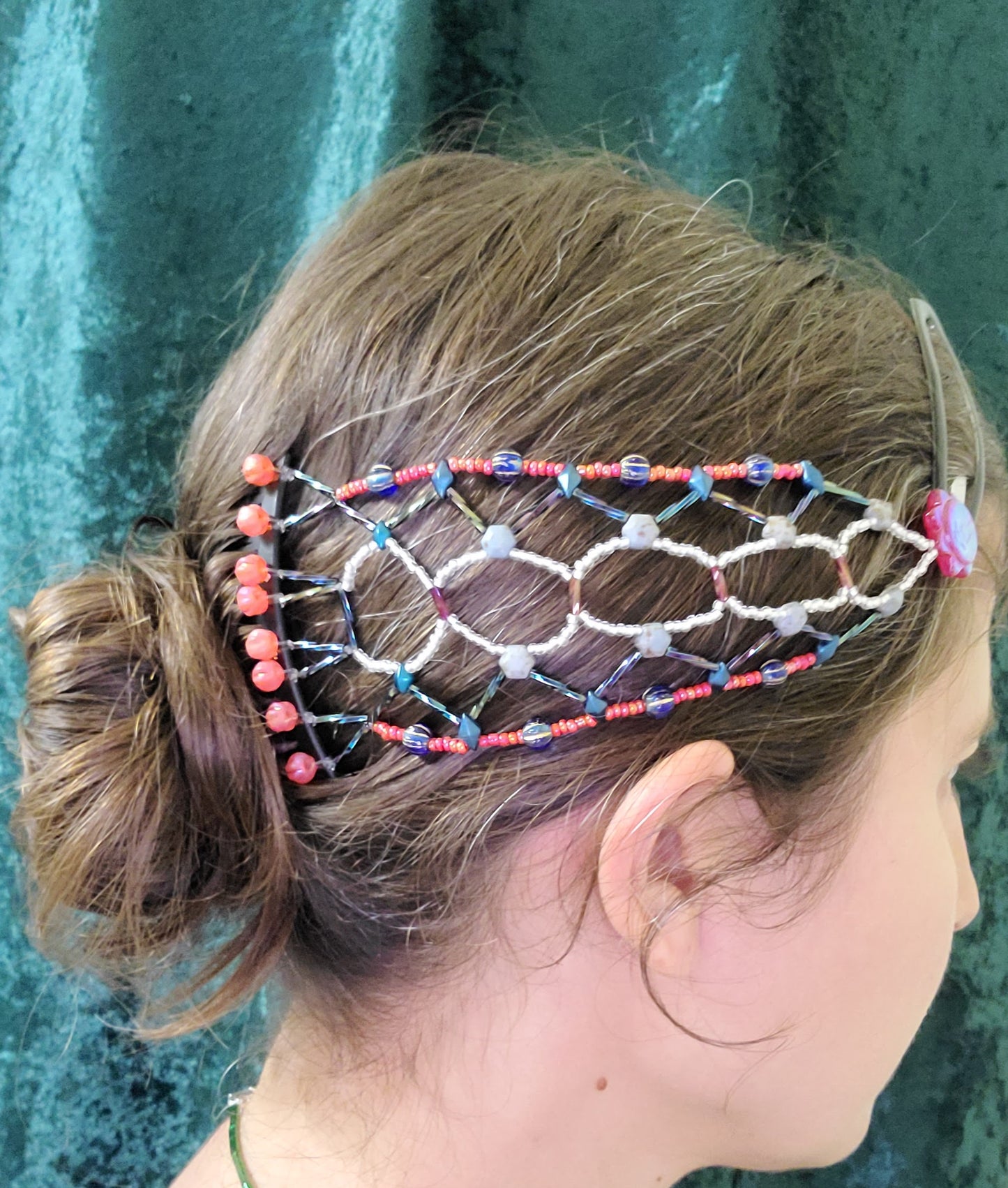 Coral and Blue Electric Zigzag Hair Jewelry
