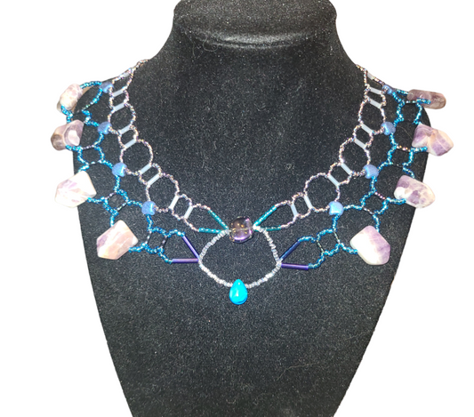 Teal and purple collar necklace with amethyst