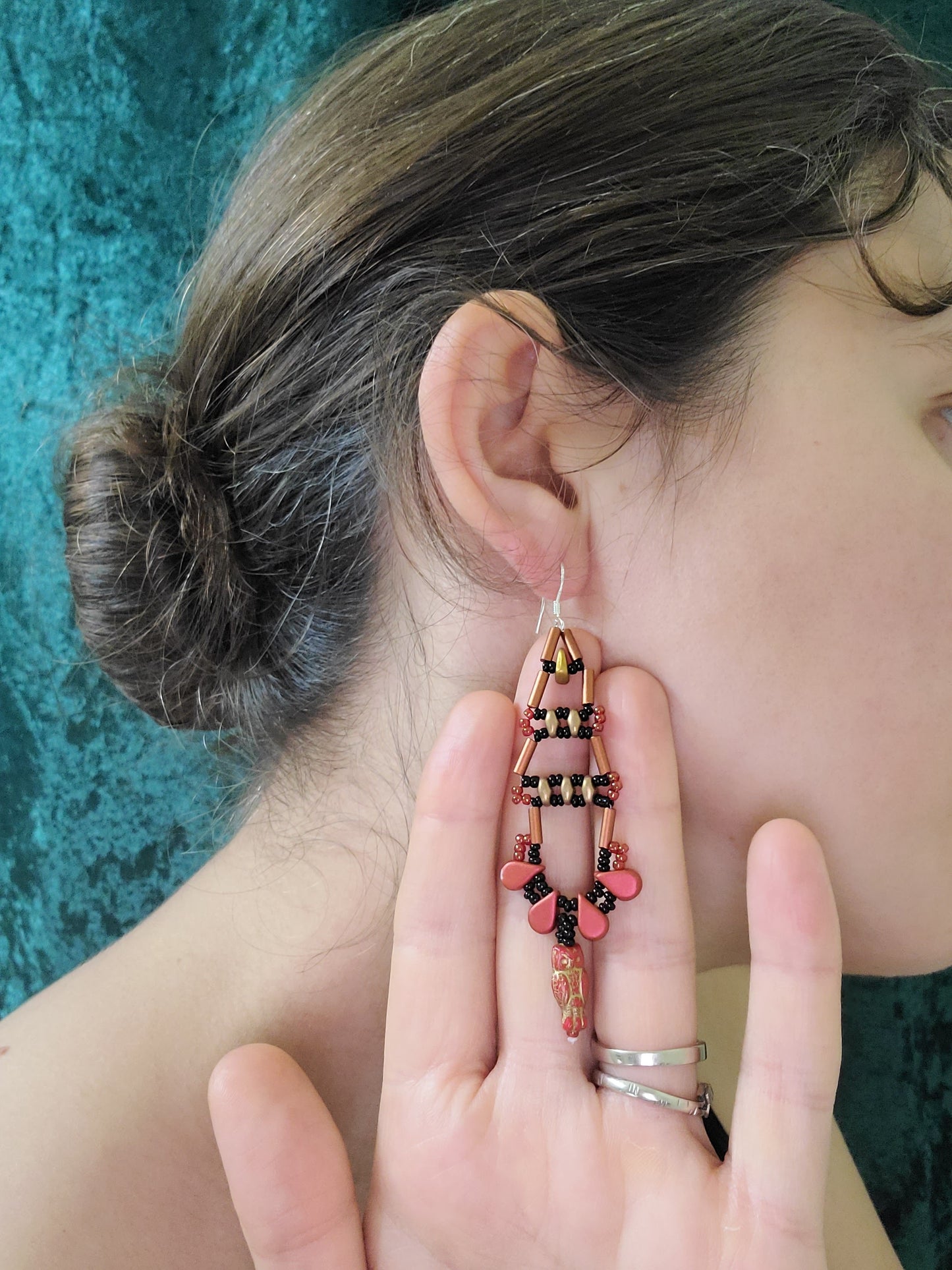 Red and Black Owl's Perch Earrings
