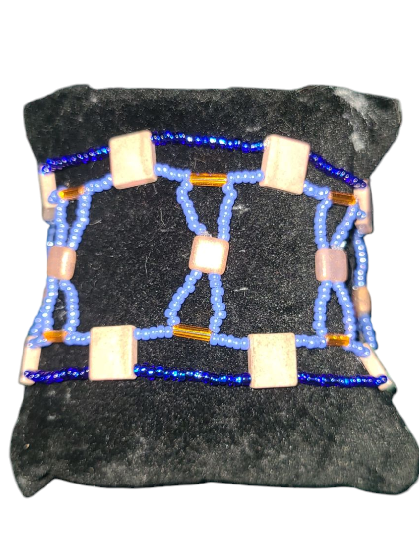 Peach Agate Midnight Mosaic Bracelet