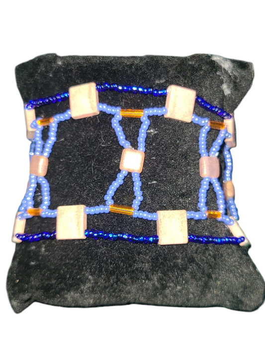 Peach Agate Midnight Mosaic Bracelet