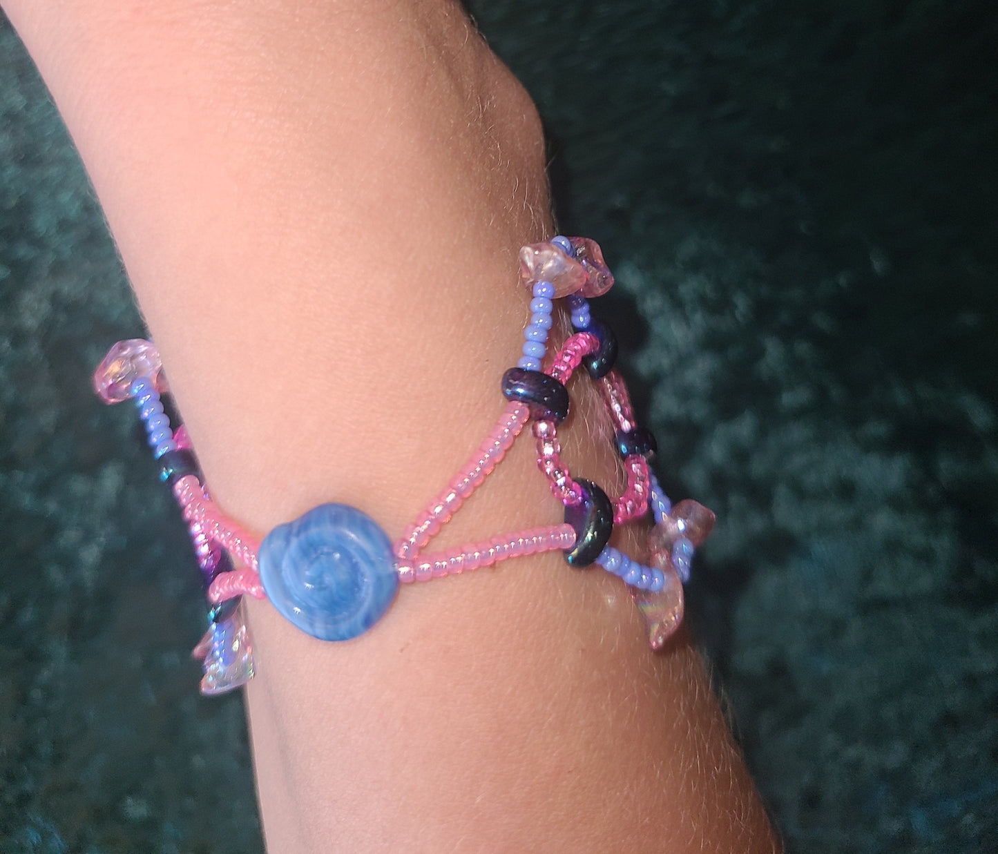 Pink and Blue Half Moon Bracelet