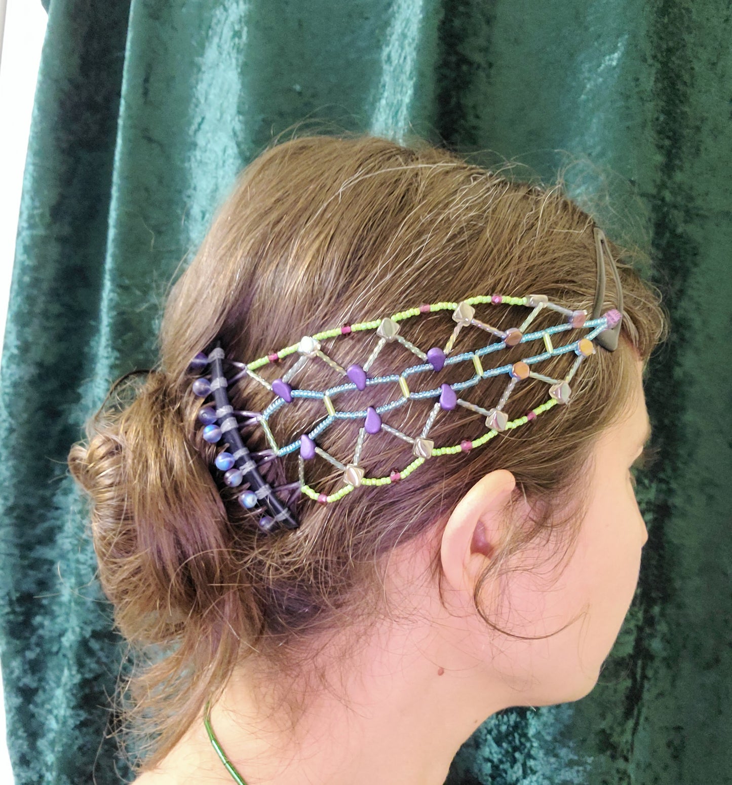 Purple and Lime Green Electric Zigzag Hair Jewelry