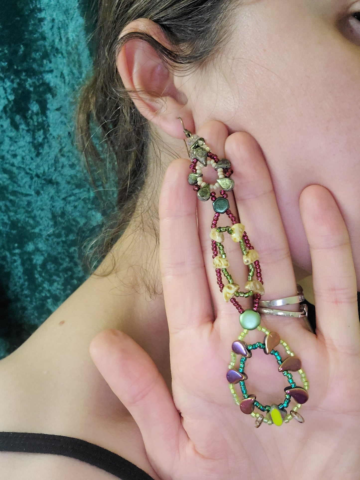 Fuchsia and Green Radial Rondel Earrings