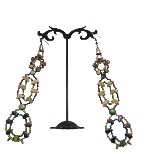 Fuchsia and Green Radial Rondel Earrings