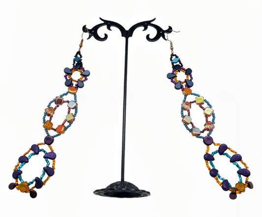 Orange, Blue and Purple Radial Rondel Earrings