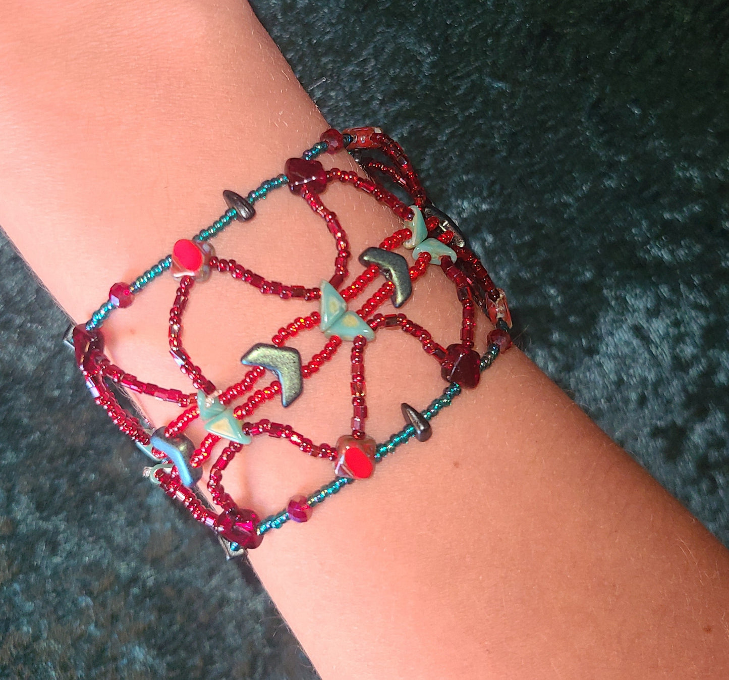 Red and Green Triangle Mosaic Bracelet