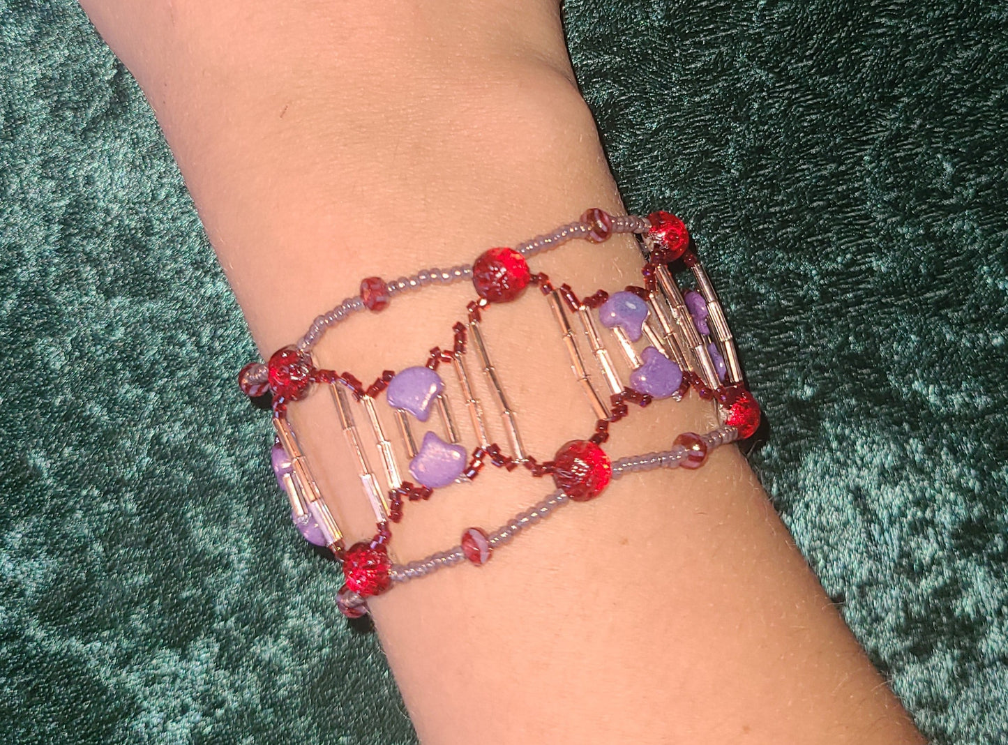 Red and Lavender Skeletal Spiral Bracelet