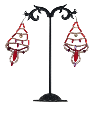 Red and Champagne Trellis Earrings