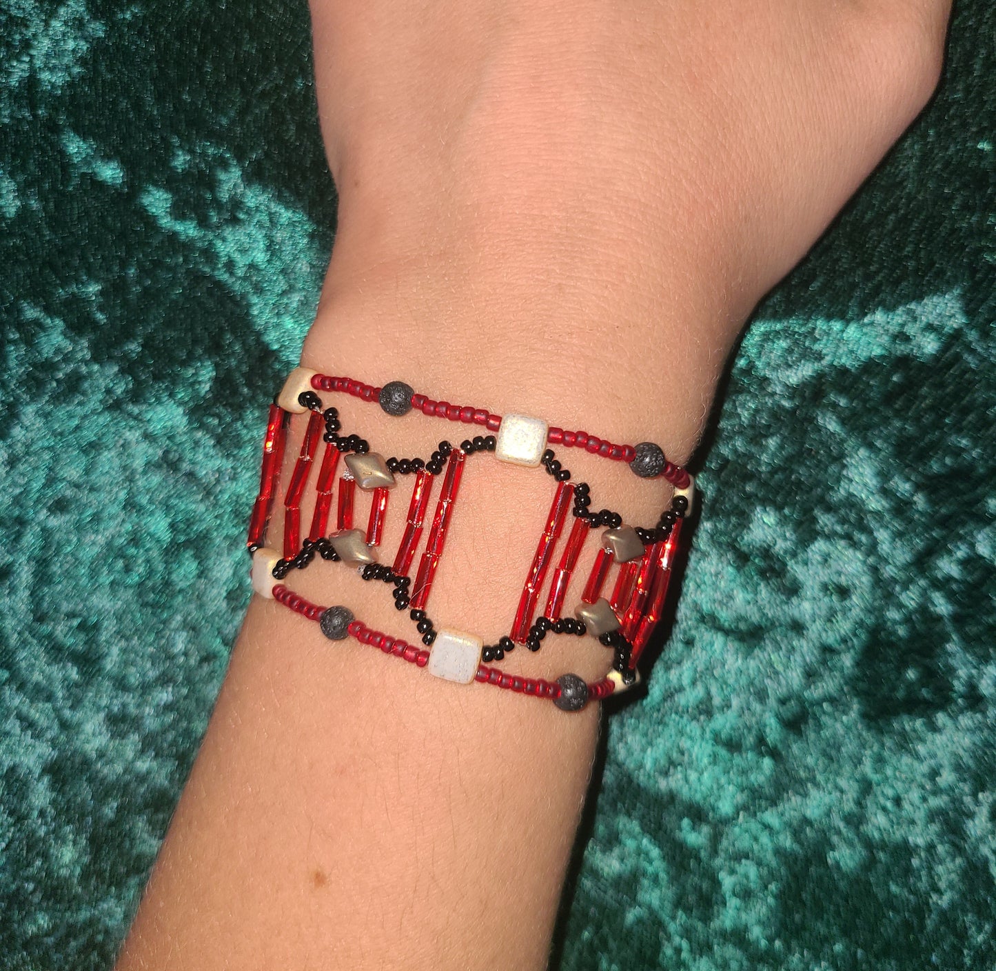 Red and Black Skeletal Spiral Bracelet