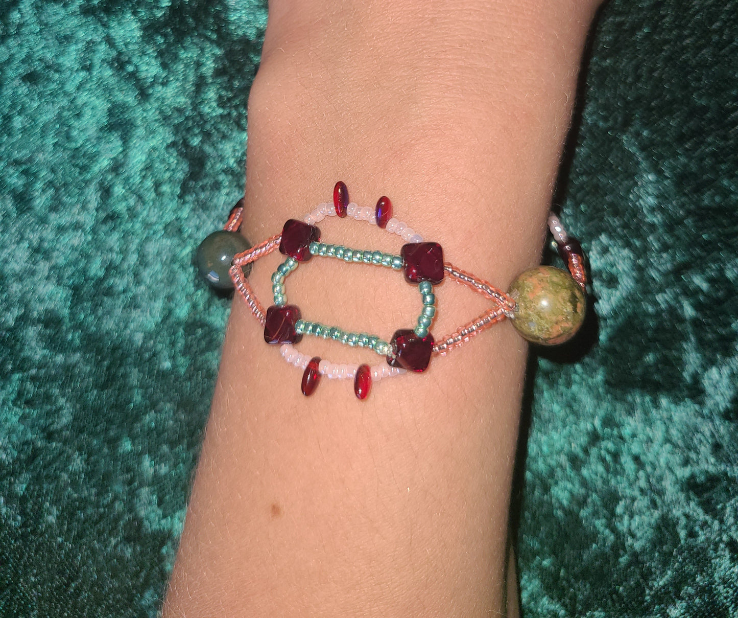 Red and Peach Rhythmic Waves Bracelet