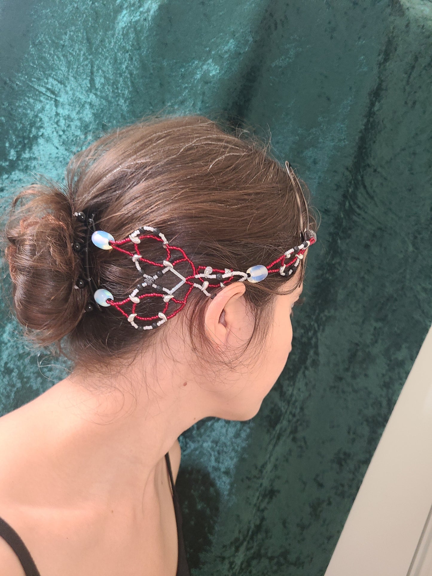 Red, Black, and Silver Orbital Rings Hair Jewelry