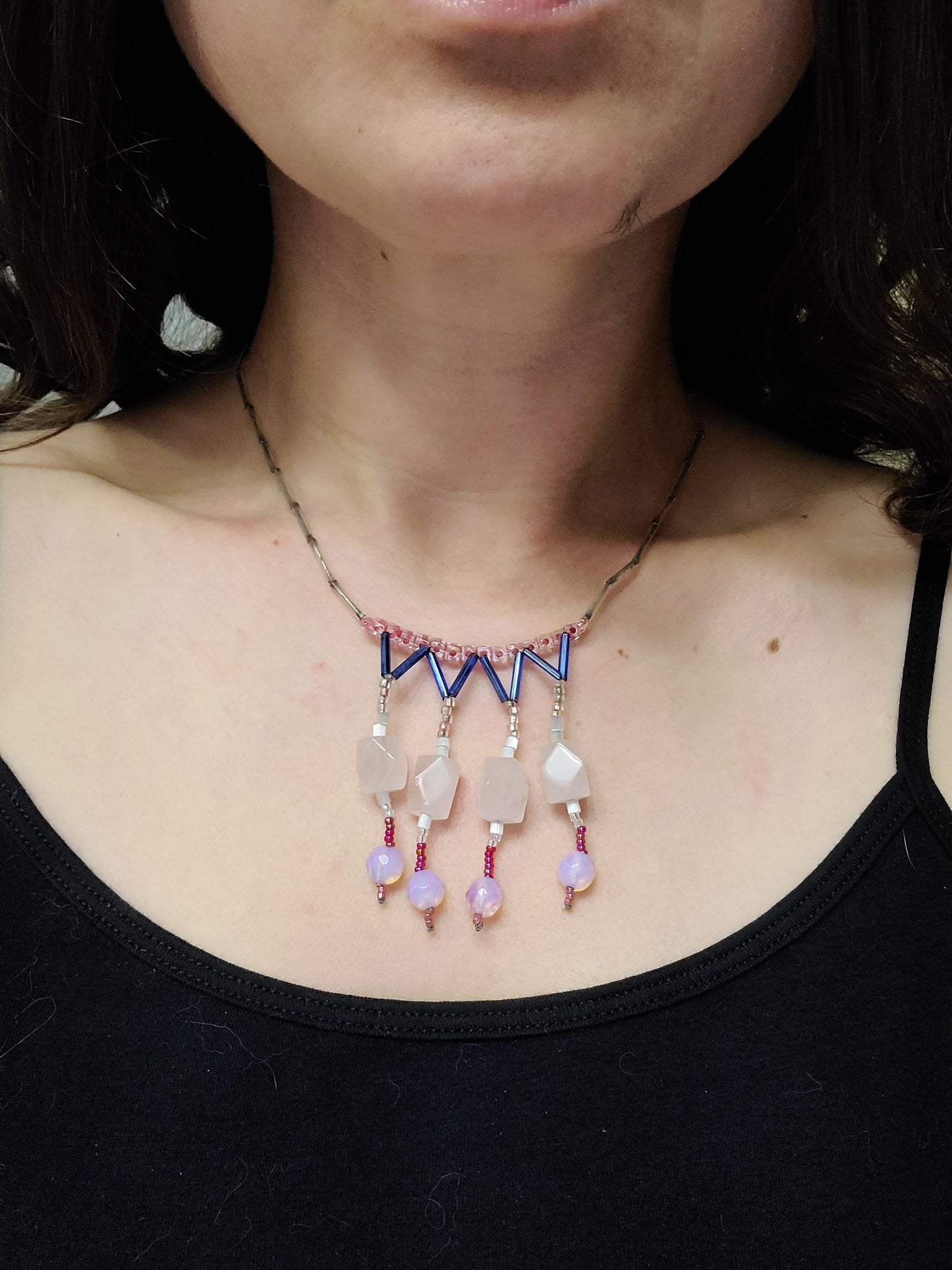 Rose Quartz Chandelier Fringe Necklace