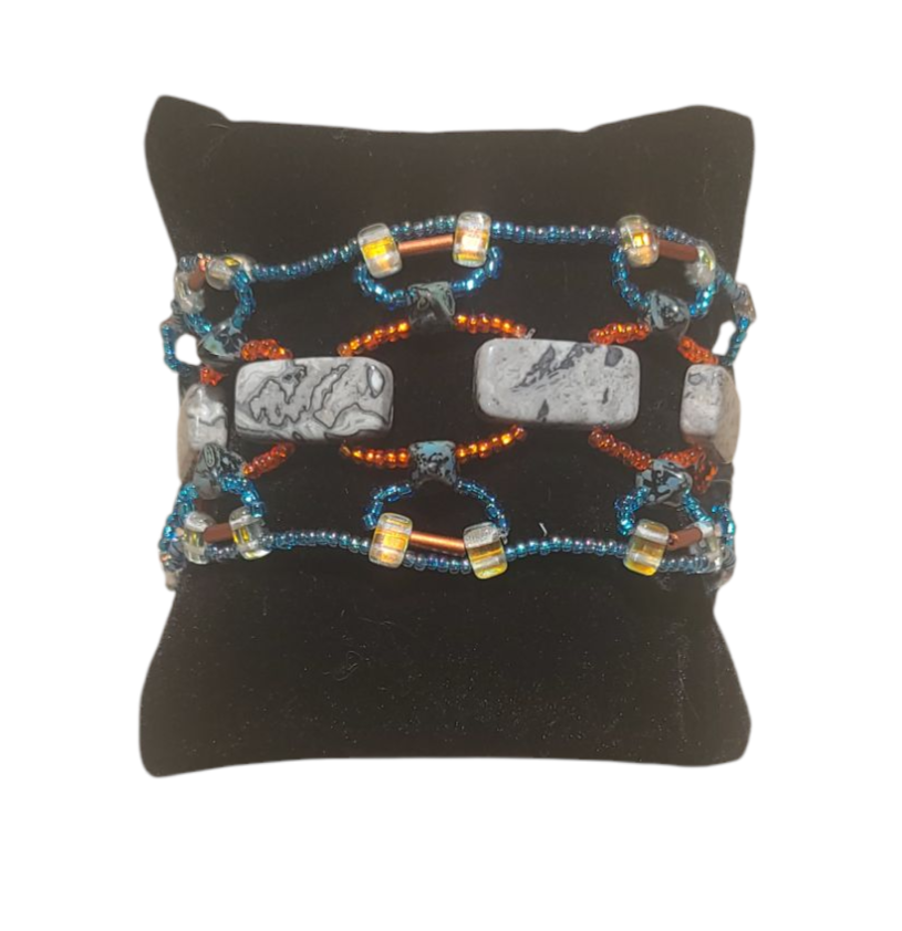 Silver Crazy Lace Agate Bohemian Dreamweave Bracelet