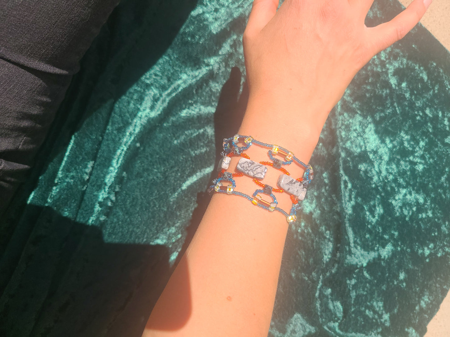 Silver Crazy Lace Agate Bohemian Dreamweave Bracelet