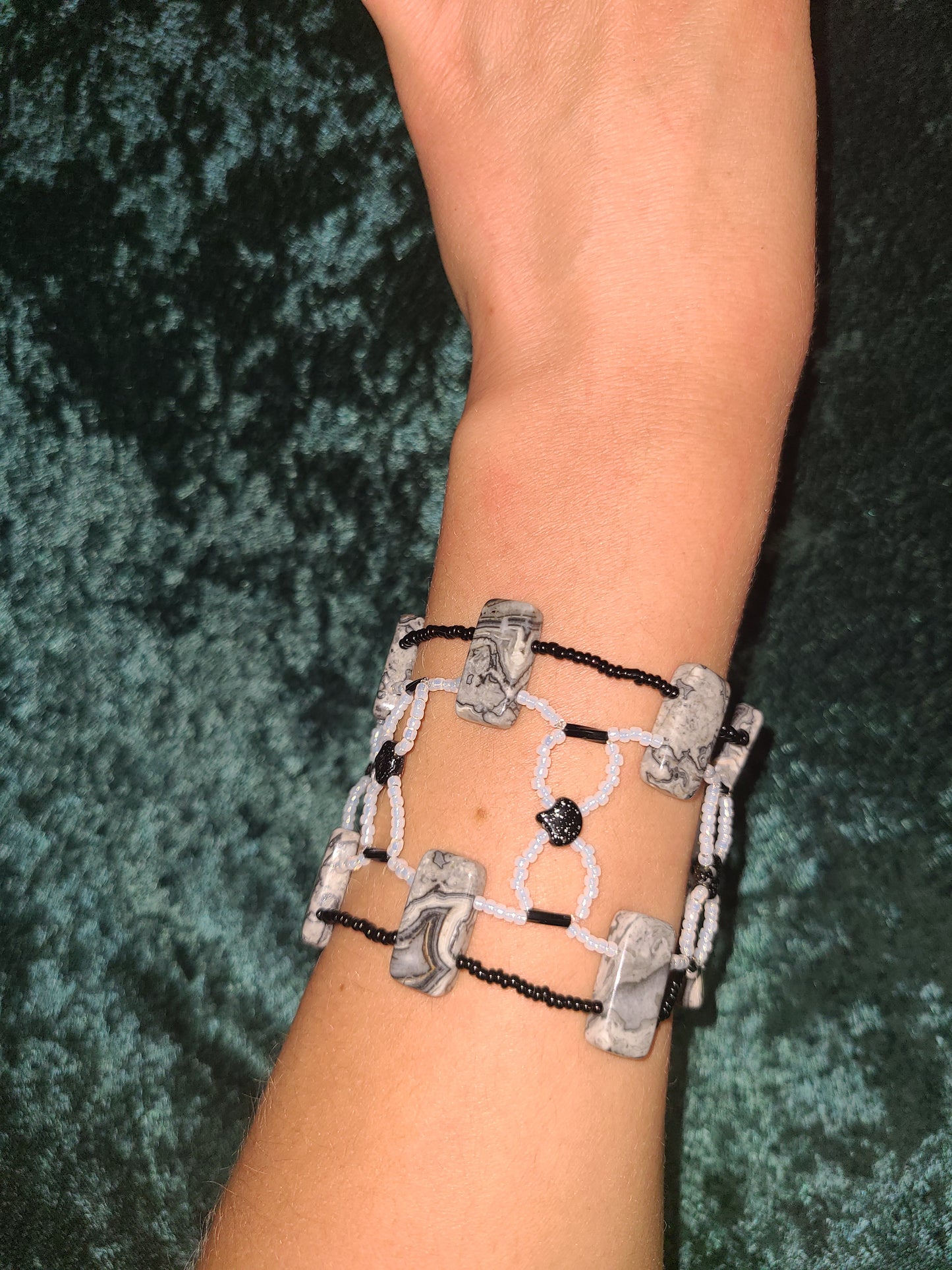 Silver Crazy Lace Agate Midnight Mosaic Bracelet