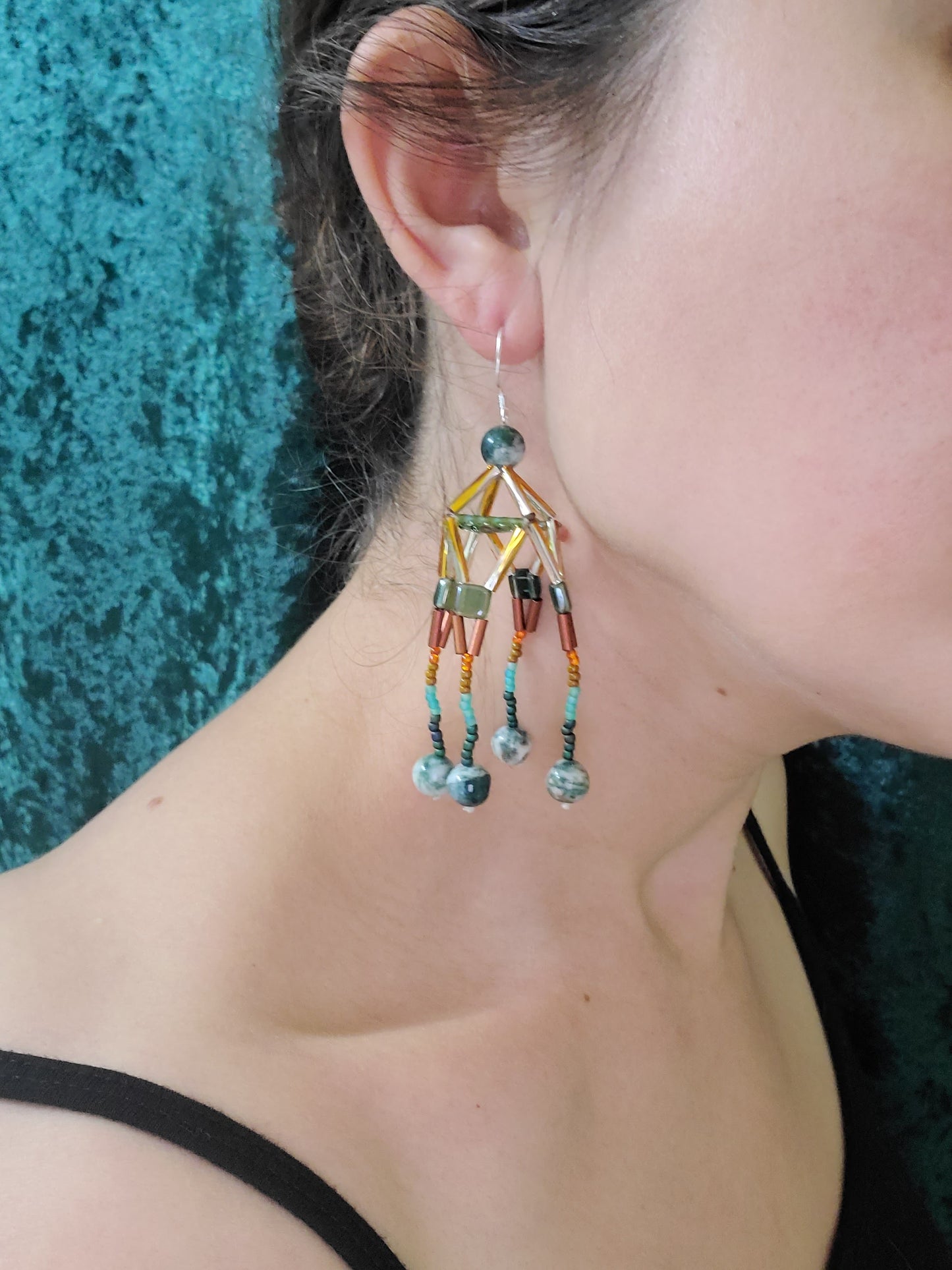 Tree Agate Pagoda Earrings